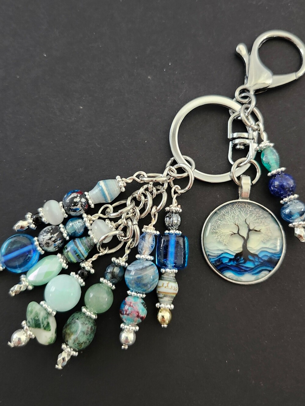 Tree of Life Purse Charm or Keychain Labradorite Aventurine Agate Handcrafted